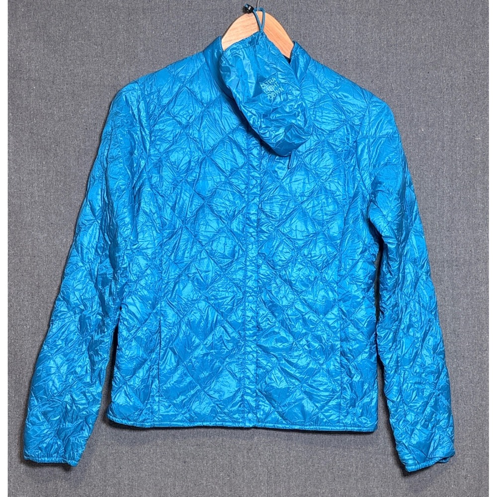 Uniqlo Ultra Light Down Jacket Womens Medium Blue Diamond Quilted Packable Pouch
